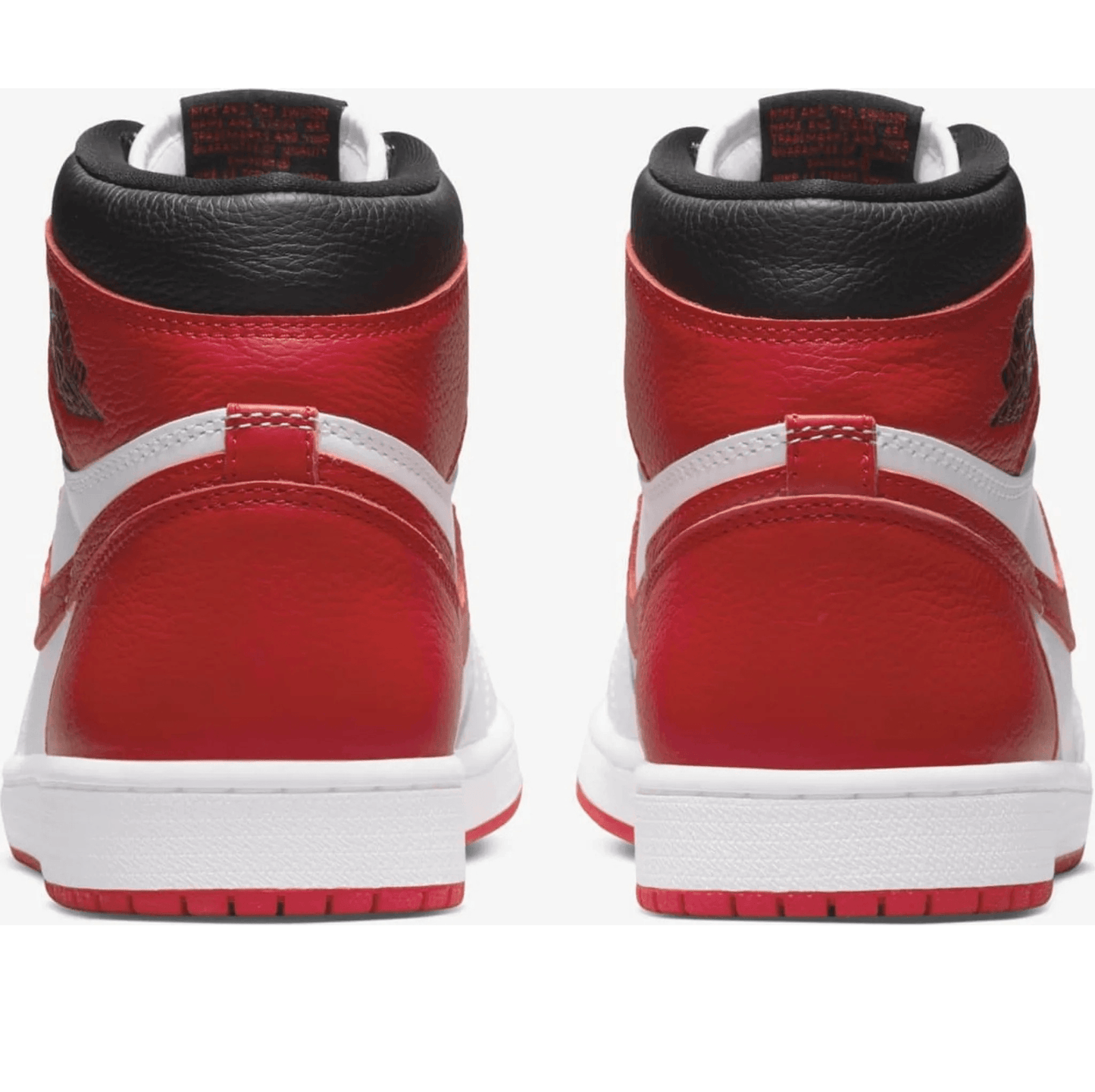 Nike Air Jordan 1 Retro High Heritage Sneakers in white, red, and black featuring a classic design and high-top silhouette.