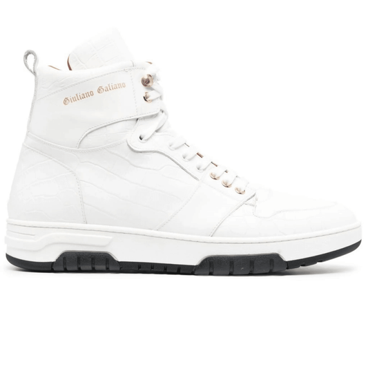 Nero high-top sneakers 275F5R01F100 in white leather, featuring logo, round toe, and lace-up front.