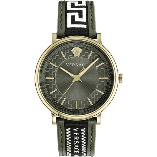 Orologio Versace Oro Verde con quadrante verde e cinturino in pelle, elegante accessorio da uomo.