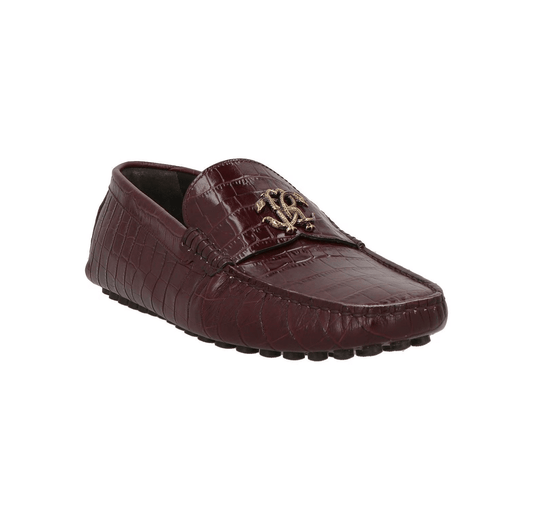 Roberto Cavalli Mocassini in Pelle Marrone side view car shoes with premium leather and rubber sole.