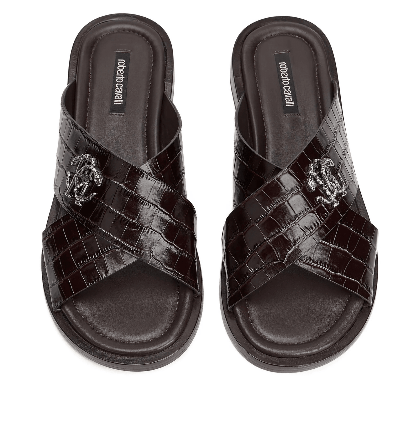 Roberto Cavalli sandali effetto coccodrillo 400F6R01F100, con texture effetto coccodrillo e fascia a incrocio.
