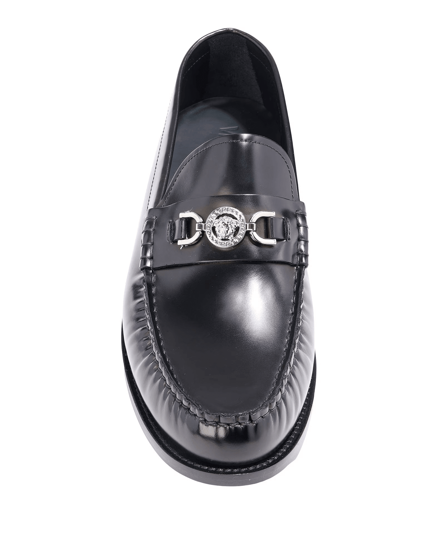Versace mocassini pelle premium 450Y3X10X100 in pelle lucida nera con dettagli eleganti e design raffinato.