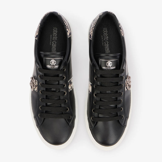 Roberto Cavalli Sneakers in Pelle Nera con Dettaglio Pitonato