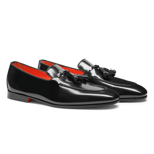 Mocassini in pelle rosso Made in Italy 750S3N02T100 con nappine e costruzione Goodyear flessibile.