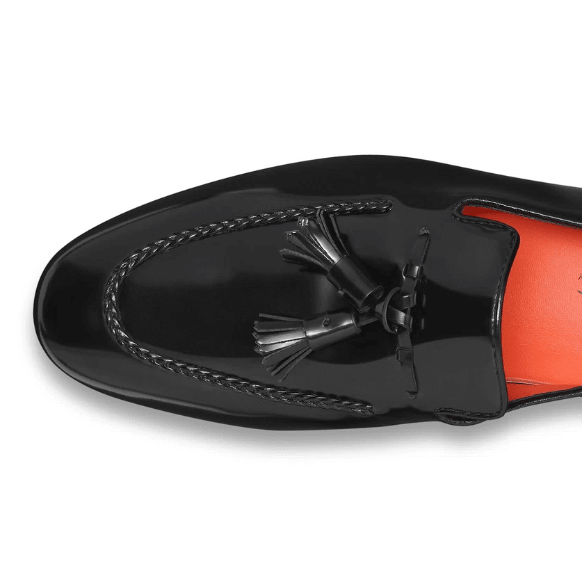 Mocassini in pelle rosso Made in Italy 750S3N02T100 con nappine e costruzione Goodyear flessibile.