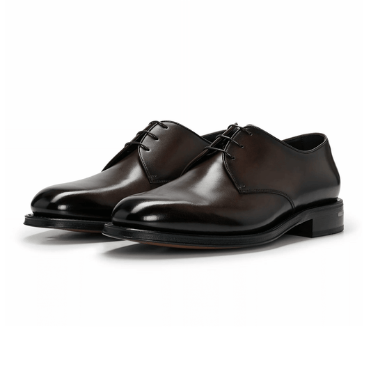 Scarpe derby pregiata pelle italiana 750Z2L00D100 in pelle di vitello brunita, soletta imbottita per comfort ed eleganza.