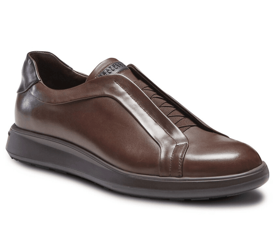 Sneakers artigianali pelle nera FRT-SNK07501 con elastici incrociati, design elegante e confortevole.
