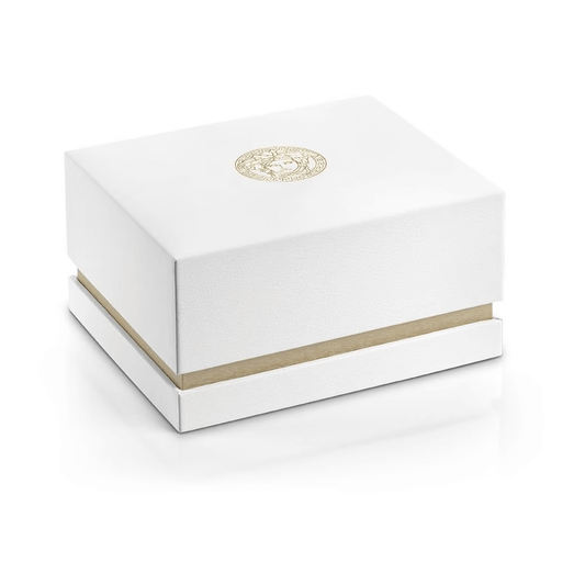 Versace luxury watch 640MNTOROL1D packaging box in white with gold accents.