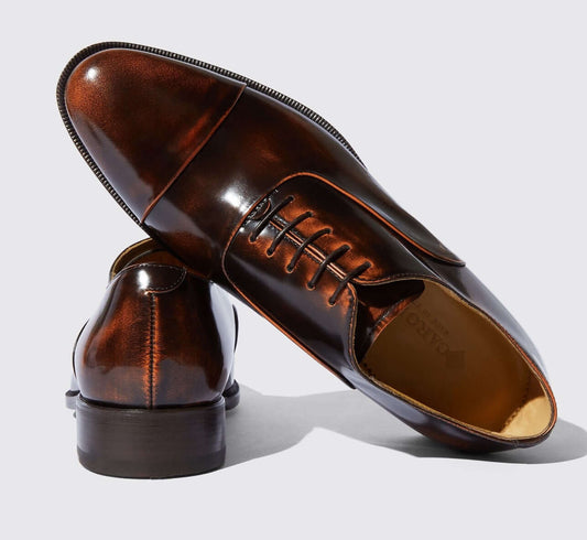 Stringate made in Italy 100S01C00R300 Blu, scarpe oxford in pelle lucidata con suola in pelle.