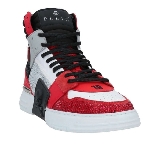 Sneakers colore multicolore con strass, pelle e dettagli in rotondo, modello alto, suola in gomma.