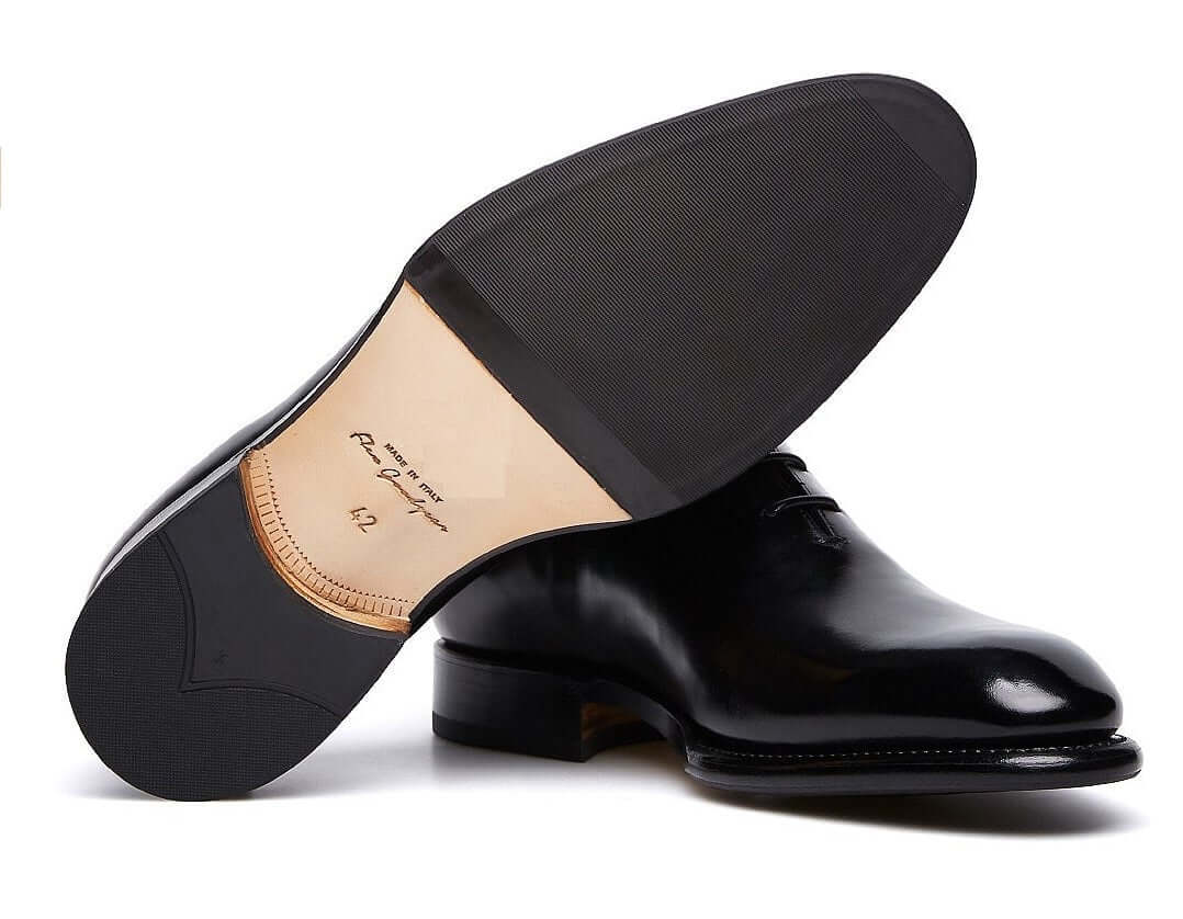 Stringate eleganti in pelle di vitello FBI-STR.001N, scarpe classiche nere in pelle lucida con allacciatura.