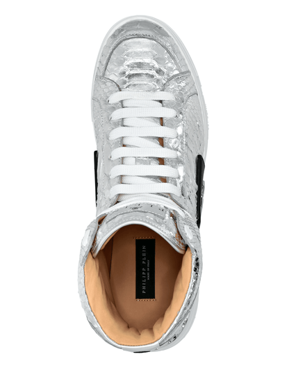 sneaker unisex hi-top pitone 1000P5H00L100 in shiny silver with hexagon logo