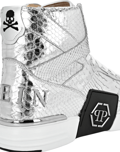 sneaker unisex hi-top pitone 1000P5H00L100 in shiny silver with hexagon logo