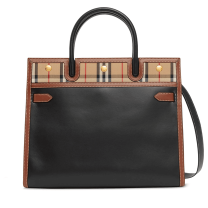 Borsa tracolla vintage Made in Italy 1000T9D00Z250 in pelle di vitello con motivo Vintage Check e borchie dorate.