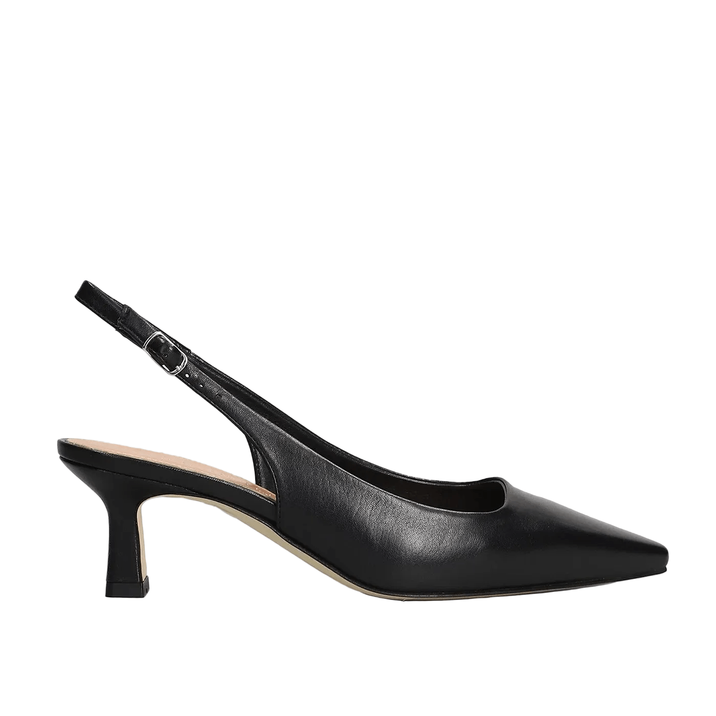Décolleté in Pelle Nera  Collection CMI — Tacco Stiletto 6 cm, scarpa sling back nera con tacco elegante.