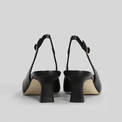 Décolleté in Pelle Nera  Collection CMI — Tacco Stiletto 6 cm, scarpa sling back nera con tacco elegante.