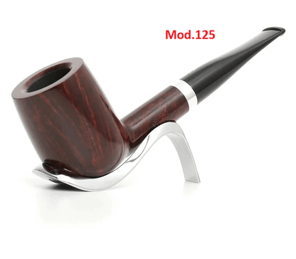 Pipa fumatori esperti Made in Italy 100S70V04N100 (Mod.125) in legno lucido con supporto elegante.