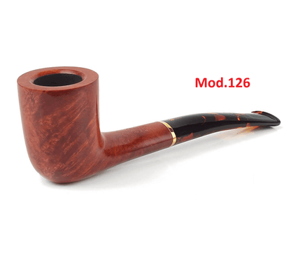 Pipa fumatori esperti Made in Italy 100S70V04N100 (Mod.125) in legno lucido con supporto elegante.