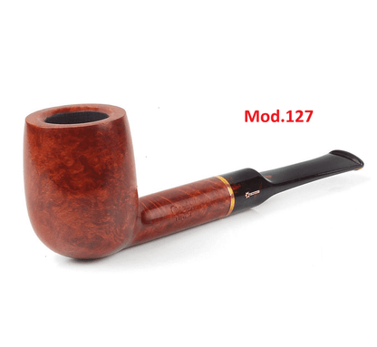 Pipa fumatori esperti Made in Italy 100S70V04N100 (Mod.125) in legno lucido con supporto elegante.