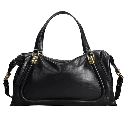 Chloé Borsa a Spalla in Pelle con Tracolla Regolabile, in pelle nera con hardware dorato, design elegante.