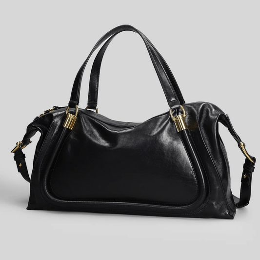 Chloé Borsa a Spalla in Pelle con Tracolla Regolabile, in pelle nera con hardware dorato, design elegante.