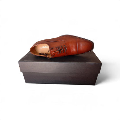 MARVIN&CO Scarpe Stringate Uomo in Vera Pelle Marrone