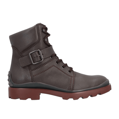 Tod's stivaletti anfibi pelle in marrone con lacci e suola carrarmato, eleganza e robustezza italiana.