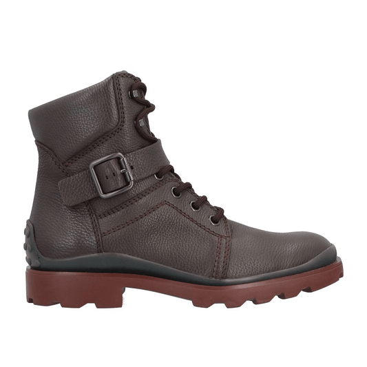 Tod's stivaletti anfibi pelle in marrone con lacci e suola carrarmato, eleganza e robustezza italiana.