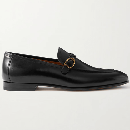 Mocassini in pelle nera slip-on 1500F3R00F100, eleganti e comodi con design slip-on e fibbia dorata.