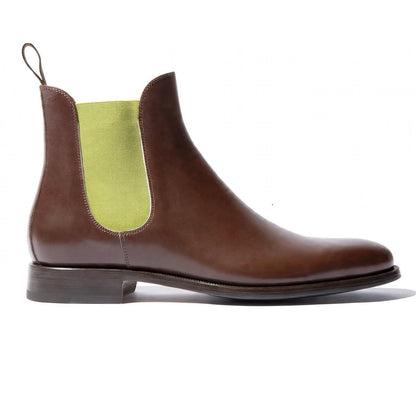Scarosso Stivaletti Chelsea Boot Uomo in Pelle Marrone e Lime