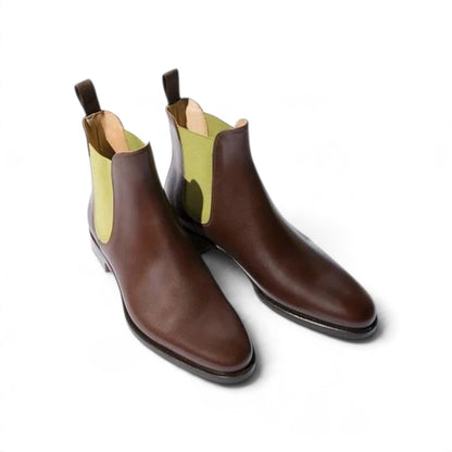 Scarosso Stivaletti Chelsea Boot Uomo in Pelle Marrone e Lime