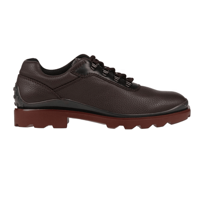 TOD'S Stringate in Pelle Martellata 160Y1X00X100 in pelle marrone con suola nera e dettagli bicolore.