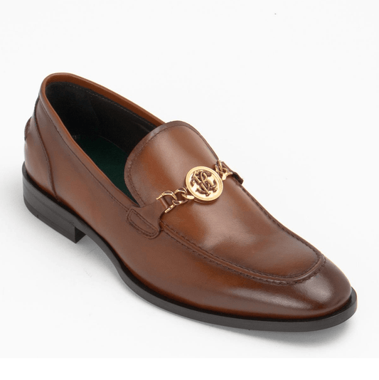 Roberto Cavalli mocassini pelle marrone uomo – Made in Italy, eleganti mocassini in pelle marrone con dettaglio distintivo.