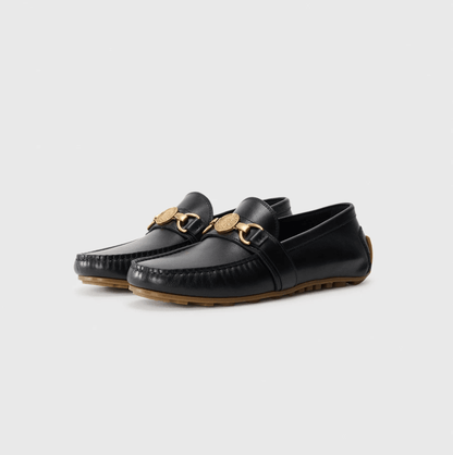 Moschino mocassini pelle 210Z3L04D100, eleganti mocassini neri con dettagli dorati.