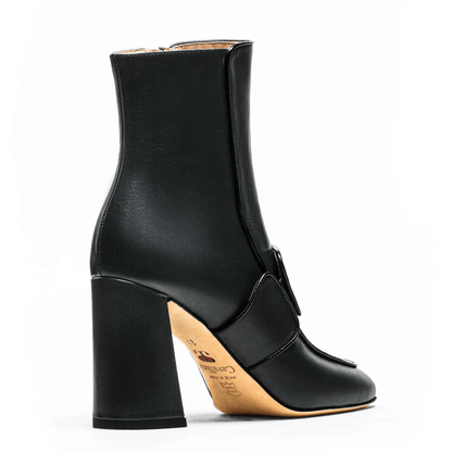 Stivaletto in vera pelle con tacco 220C0V00L200, tronchetto nero con tacco squadrato di 8,5 cm e cerniera interna.