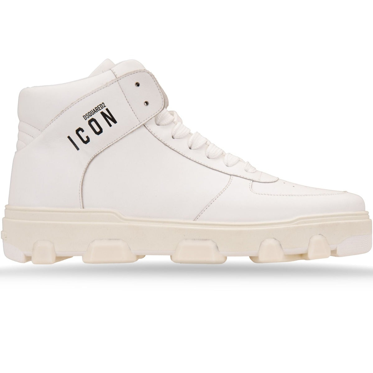 Dsquared2 Sneakers Alte ICON in Pelle Bianco featuring a white leather upper and iconic branding.