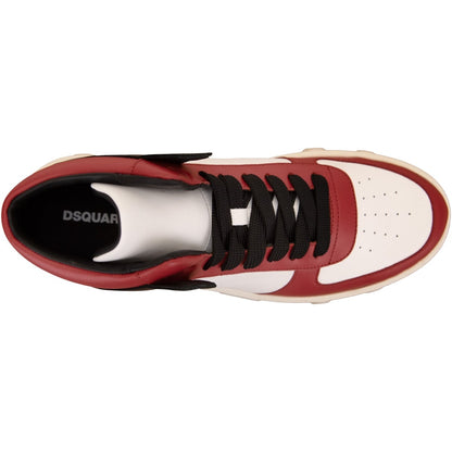 Dsquared2 Sneakers Alte ICON in Pelle Rosso with red, white, and black design featuring round toe and icon branding.