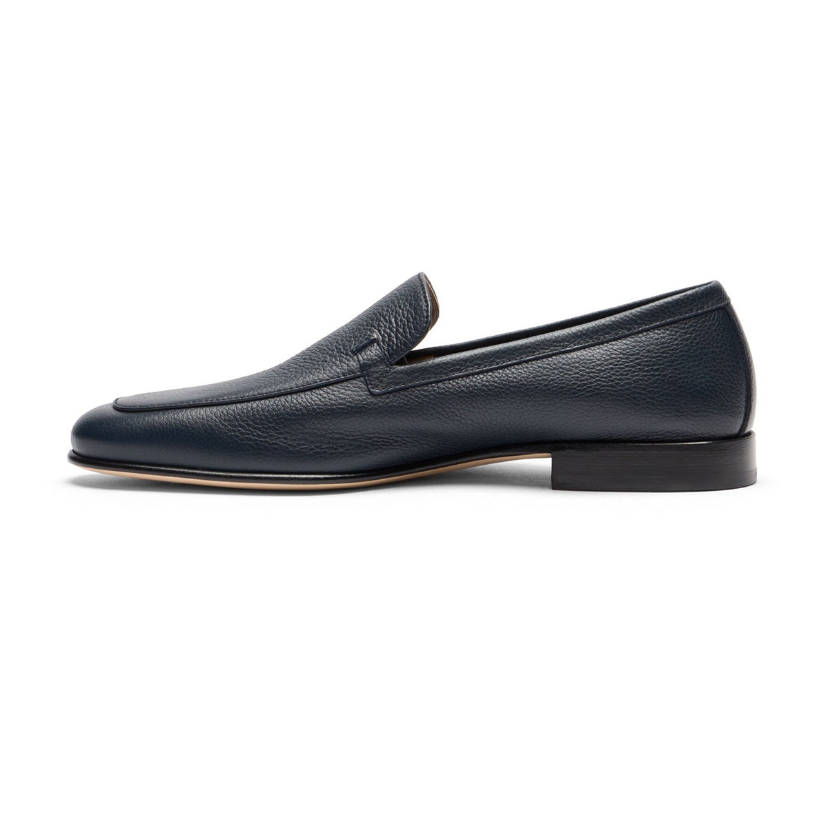 Mocassini Benedict in Pelle di Vitello Martellato Blu Navy, mocassino elegante con punta quadrata e tacco basso.