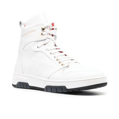GIULIANO GALIANO Sneakers High-Top Bianche Pelle, luxury white leather high-top sneakers with modern design.