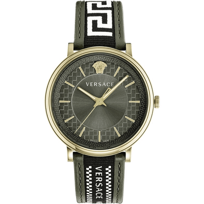 Orologio Versace Oro Verde con quadrante verde e cinturino in pelle, elegante accessorio da uomo.