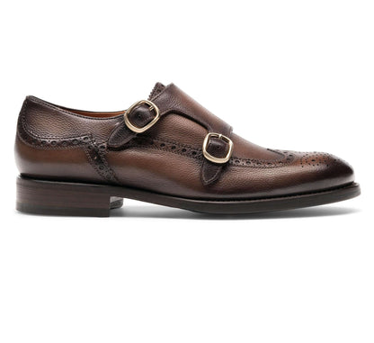 Fibbie brogue doppia fibbia 300M7G00N200 in pelle marrone con doppie fibbie e dettagli brogue.