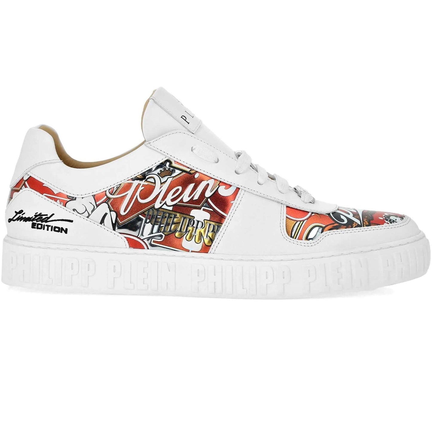 PHILIPP PLEIN Sneakers in Pelle di Vitello with colorful artwork and embossed logo in white