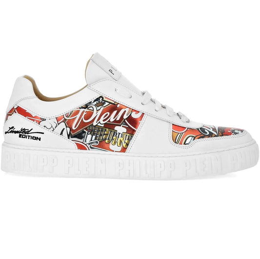PHILIPP PLEIN Sneakers in Pelle di Vitello with colorful artwork and embossed logo in white