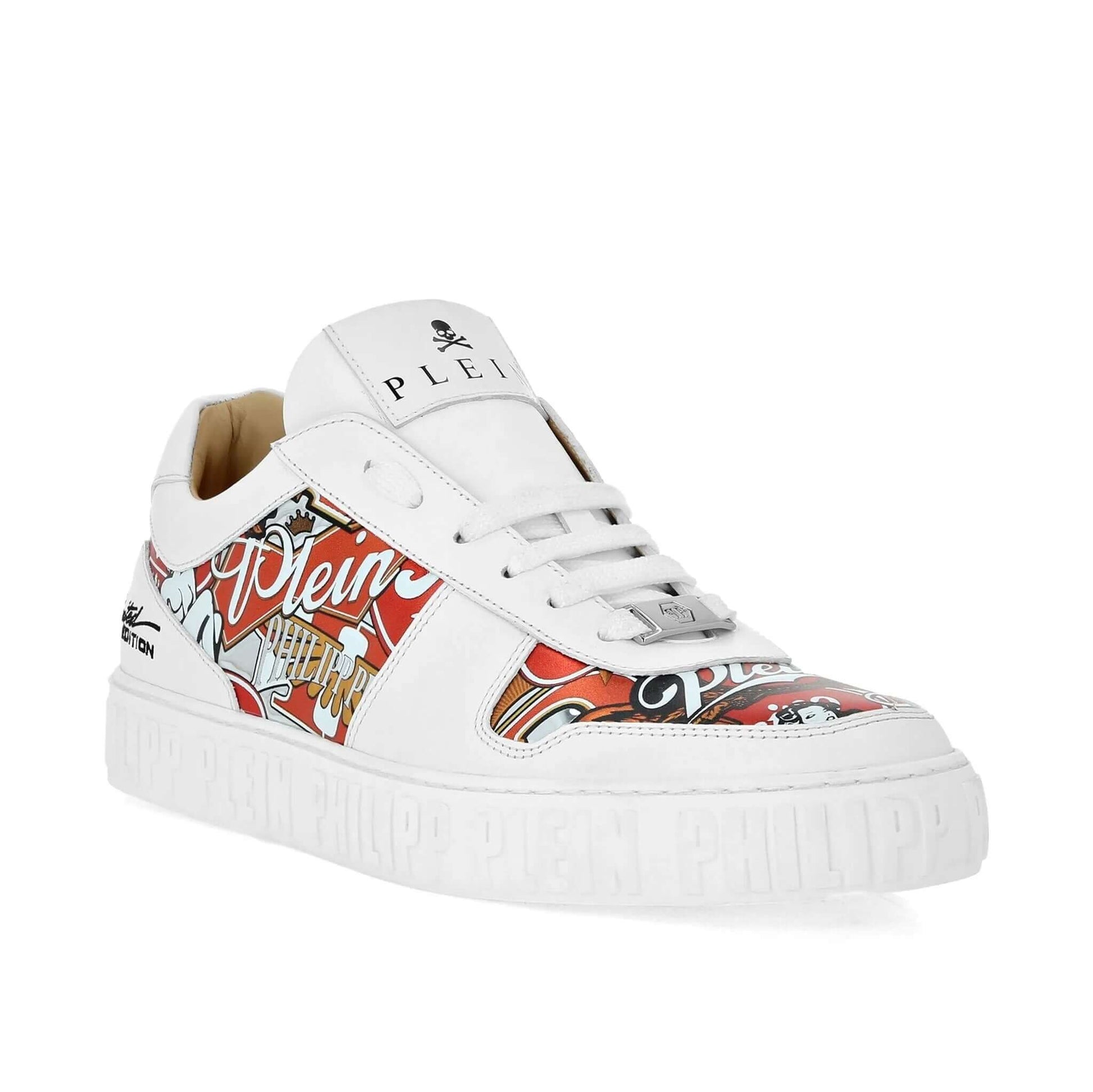 PHILIPP PLEIN Sneakers in Pelle di Vitello with colorful artwork and embossed logo in white