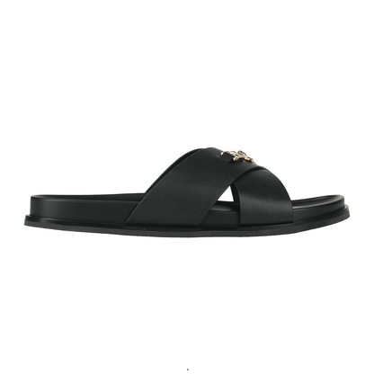 Sandali in Pelle di qualità VERSACE 345Y6X03X100, eleganti sandali in pelle nera con design iconico e comfort duraturo.