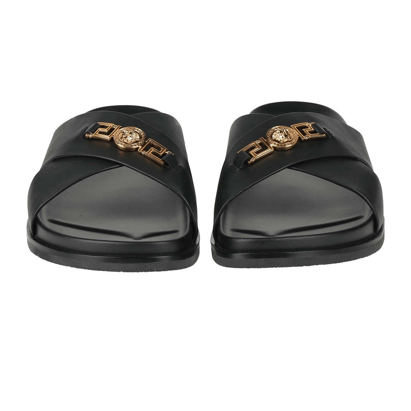 Sandali in Pelle di qualità VERSACE 345Y6X03X100, eleganti sandali in pelle nera con design iconico e comfort duraturo.