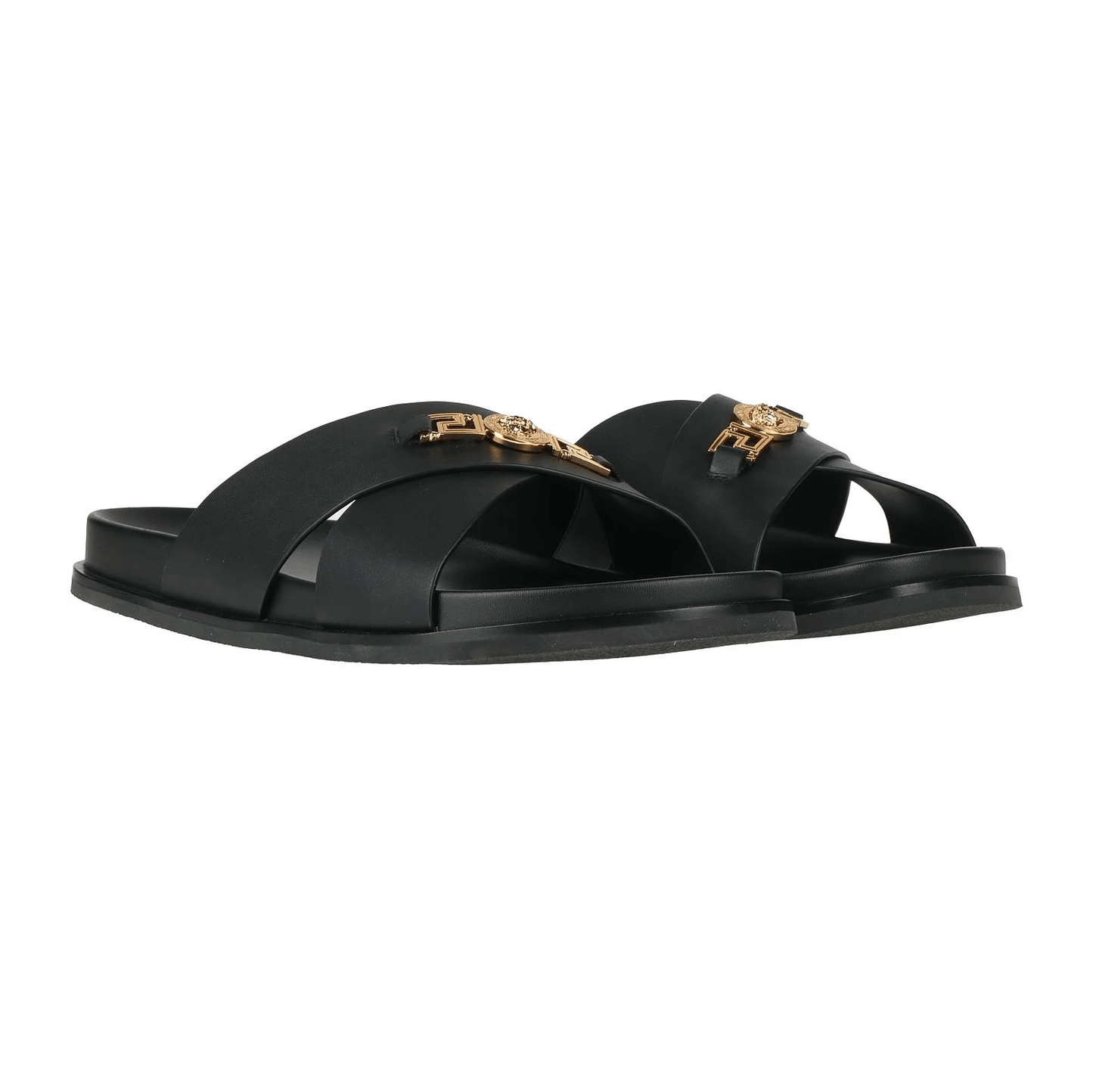 Sandali in Pelle di qualità VERSACE 345Y6X03X100, eleganti sandali in pelle nera con design iconico e comfort duraturo.