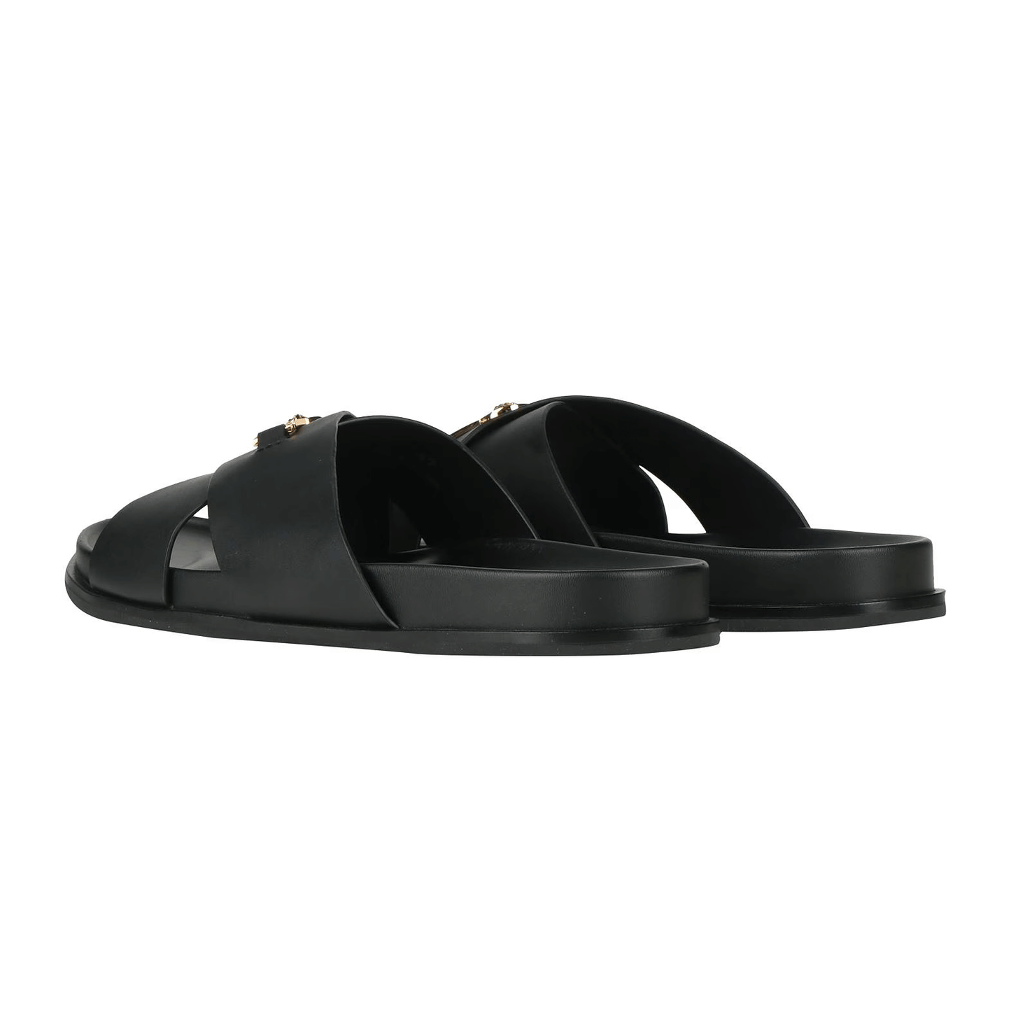 Sandali in Pelle di qualità VERSACE 345Y6X03X100, eleganti sandali in pelle nera con design iconico e comfort duraturo.