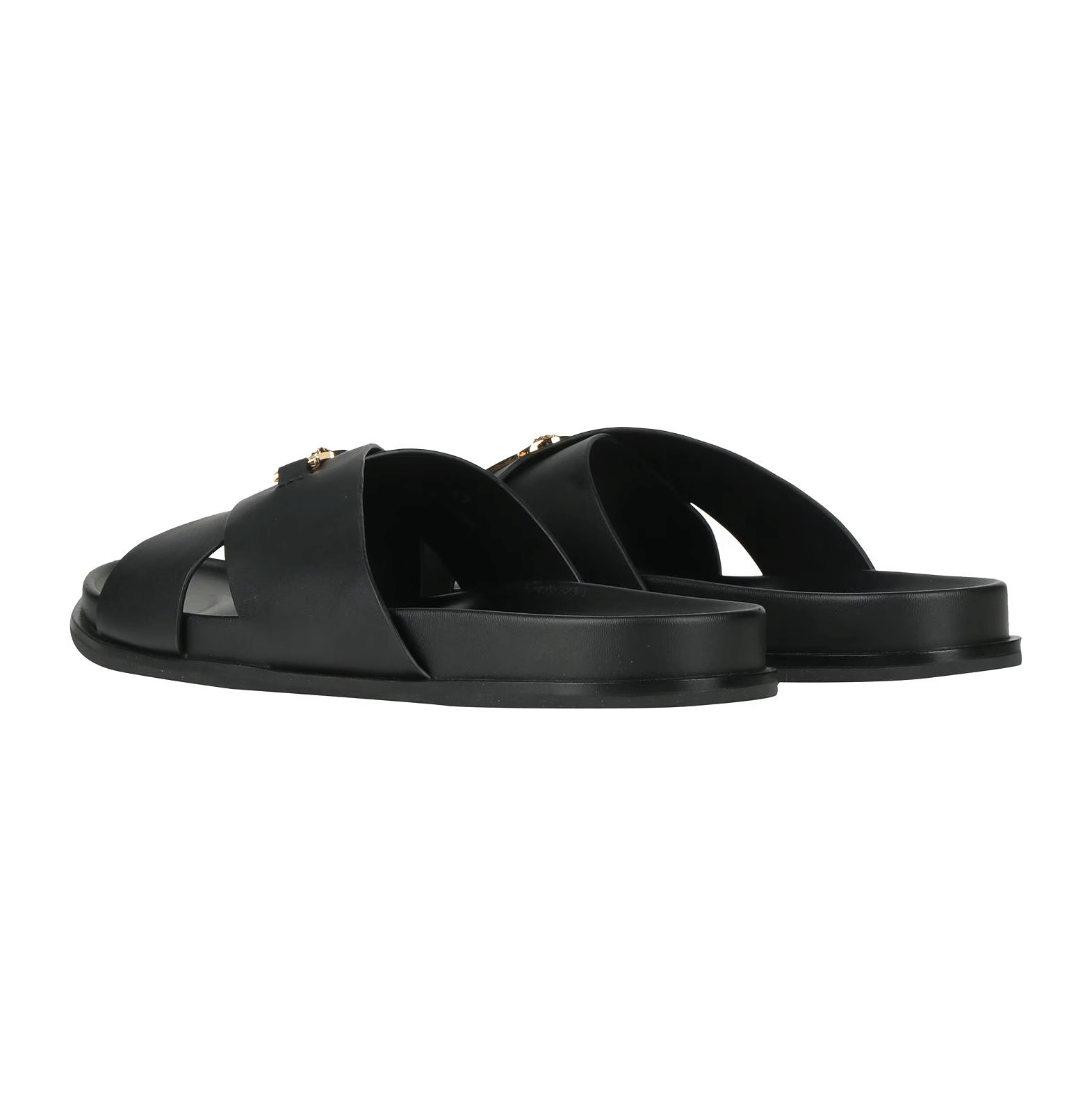 Sandali in Pelle di qualità VERSACE 345Y6X03X100, eleganti sandali in pelle nera con design iconico e comfort duraturo.