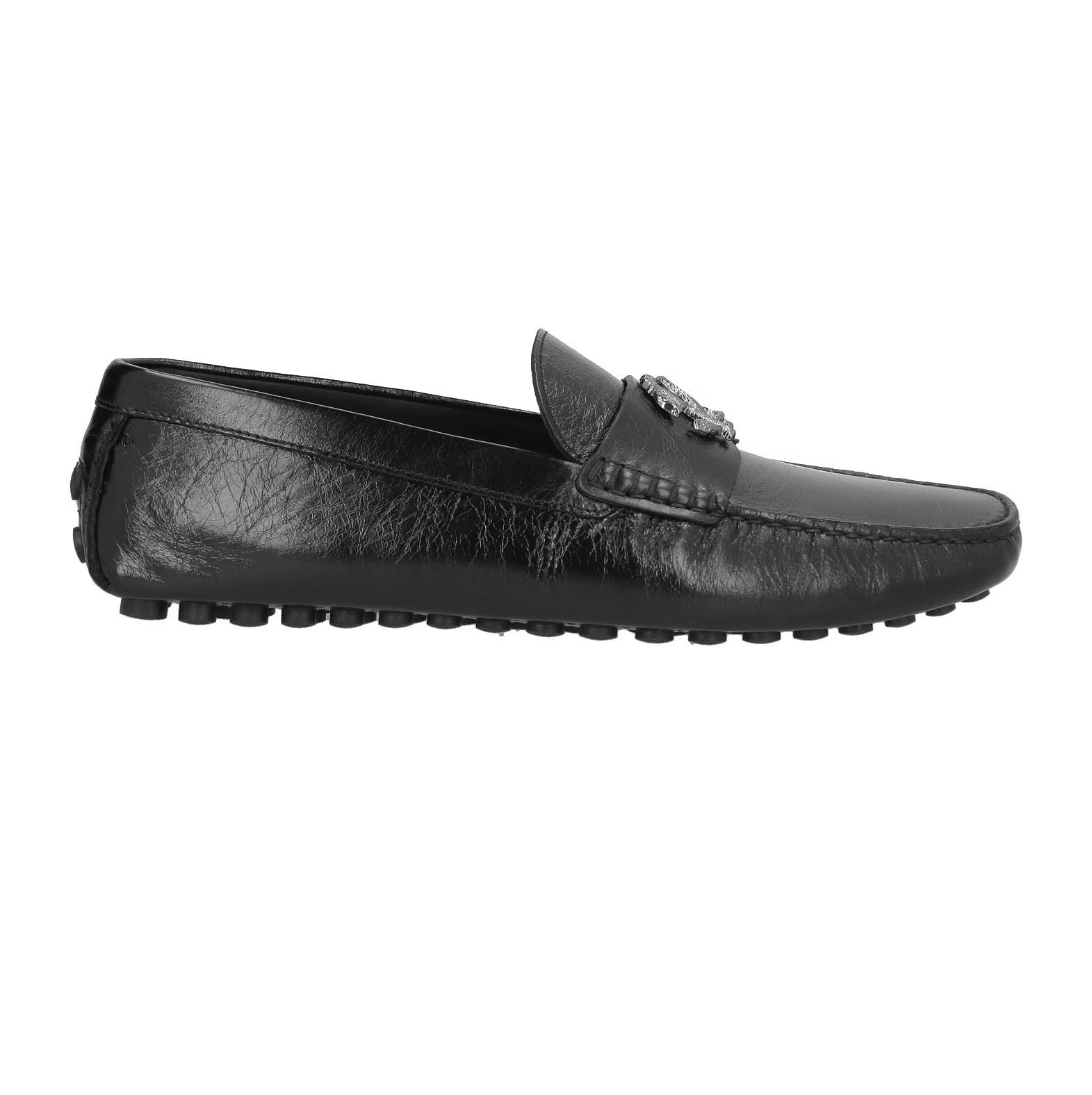 Roberto Cavalli Mocassini in Pelle Marrone side view car shoes with premium leather and rubber sole.